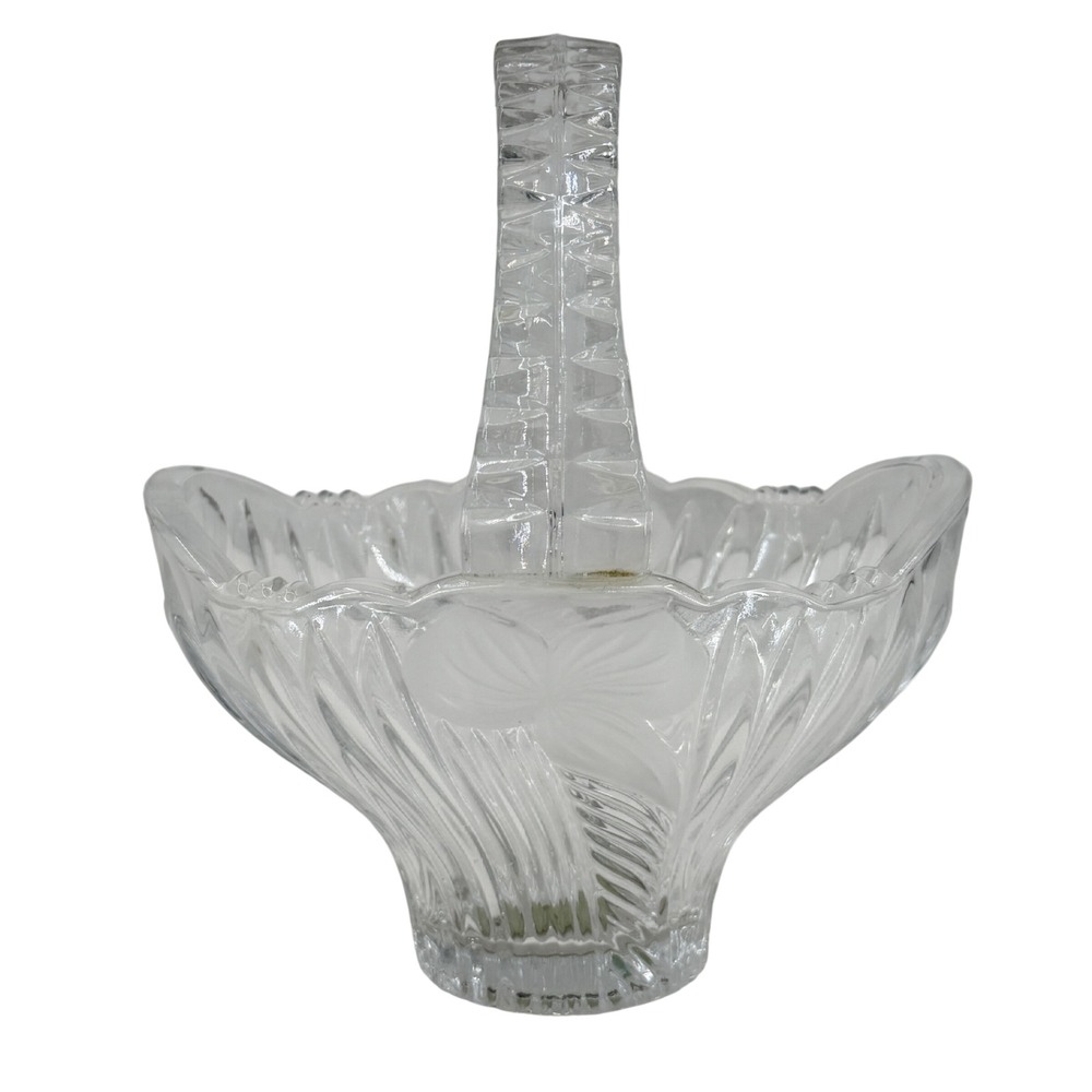 Anna Hutte Bleikristall Basket Bowl 24% Lead Crystal Germany Vintage Floral